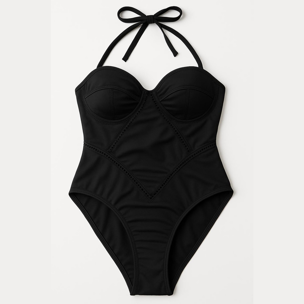 Black One-Piece halter Swimsuit